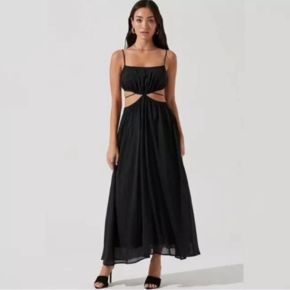Astr Black Maxi Dress with Spaghetti Straps and Side Cutouts